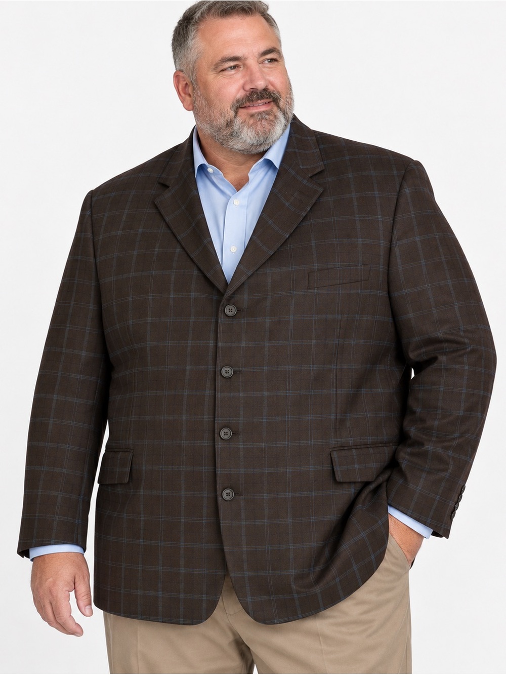 Steve Harvey Collection Men’s Blazer – Big & Tall 52XL, Dark Brown Windowpane